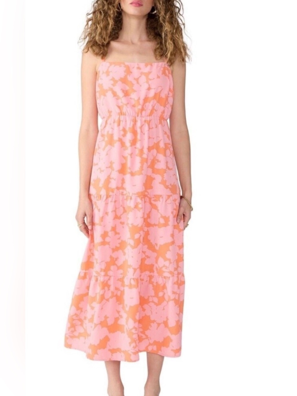 Sanctuary Pink and Orange Floral Tiered Midi Dress